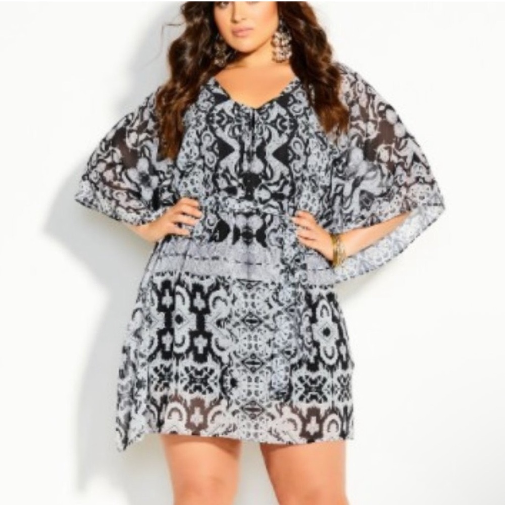 City Chic Jaggery Kimono Tunic Dress Waist‎ Tie Slip Black Large 20